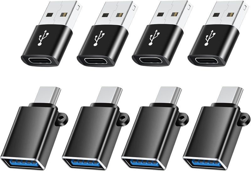 BaseNew Store USBC Adapters 8 Pack,Type C to USB Adapter,USBC USBA Male Female Adaptor,C to USB 3.0 OTG Converter for iPhone 15 14 13,MacBook,iPad,Charger,Black - Image 1